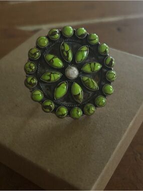 Sterling Silver Green Adjustable Statement Ring
